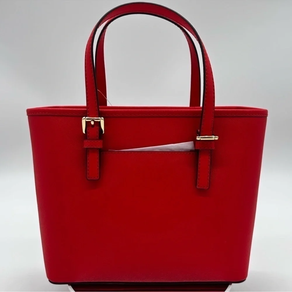 Michael Kors Jet Set Travel Extra-Small Top Zip Tote Bag Red/Gold - Picture 6 of 10